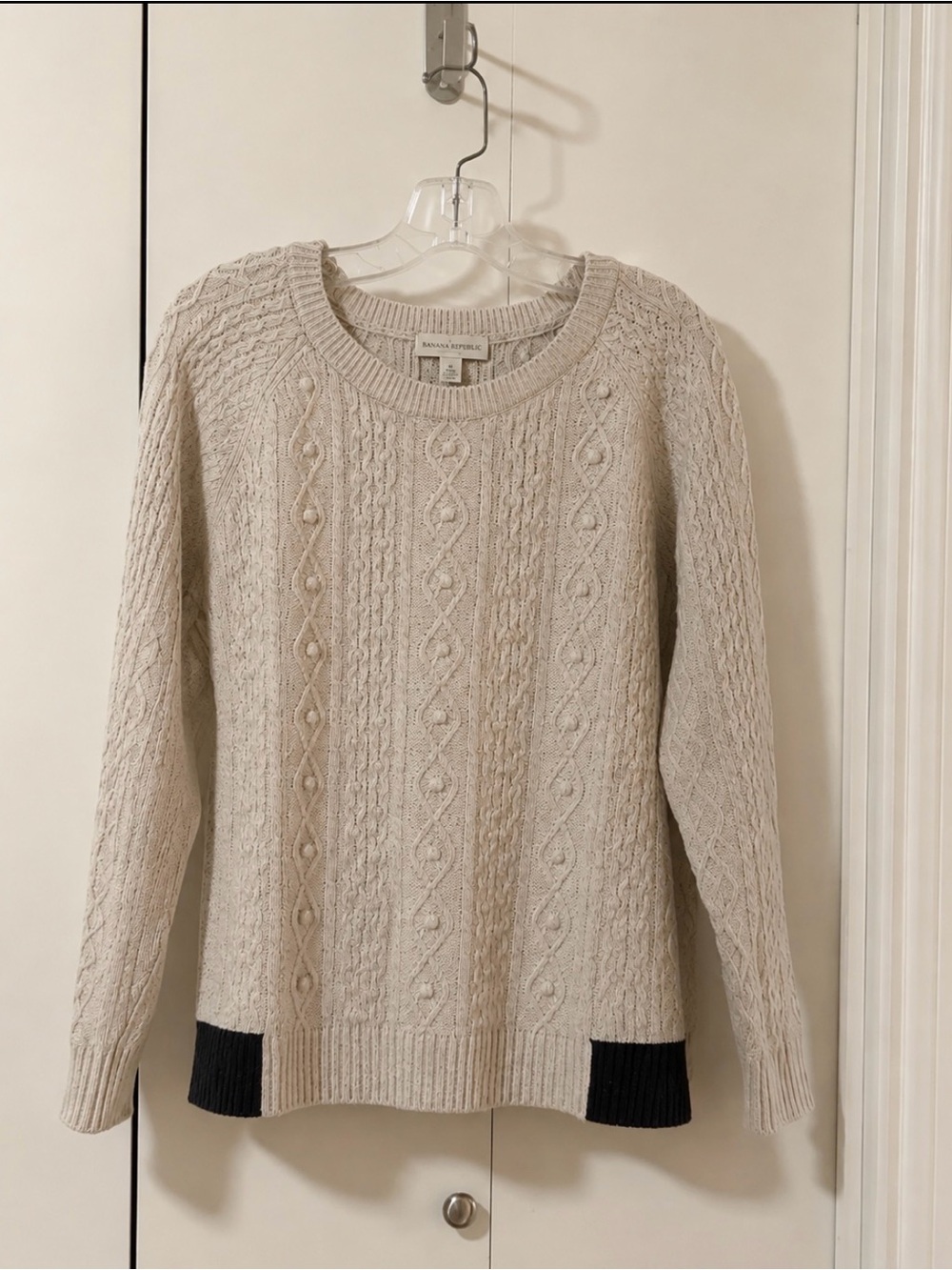 White + Warren Wool Blend Cable Knit Sweater Cream Size L